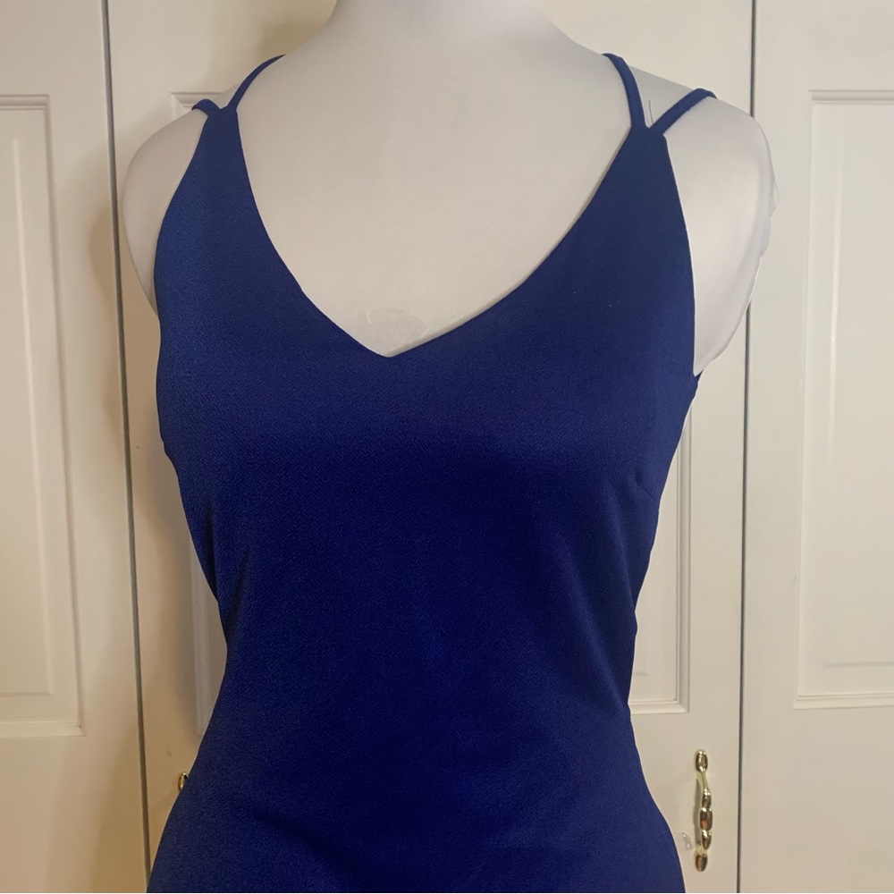 Mokoru Spandex and Poly Form Fitting, Backless Dress Size 3/Small. Royal Blue.
